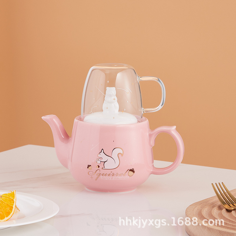 Ins solo juego de té cerámica ardilla Amazon Comercio exterior oferta especial puede agregar logotipo una olla taza regalo