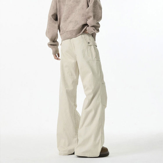Vintage Washed Old Overalls Men's and Women's Spring Loose Pleated Straight Casual Pants High Street Pants