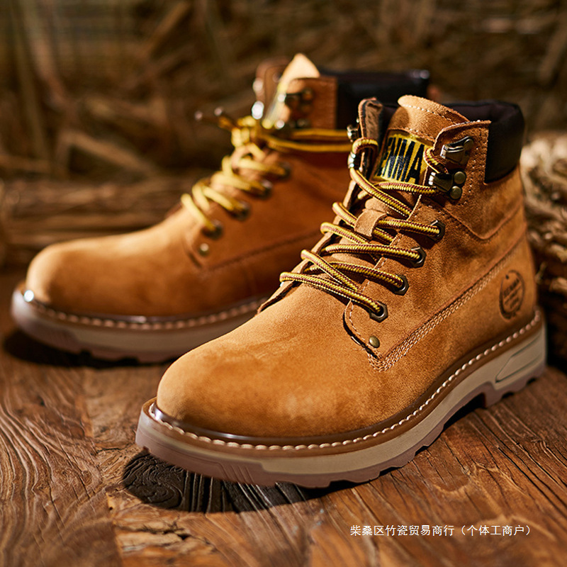 Boots Men's Autumn and Winter Velvet High-Top Shoes Men's Warm Short Boots Retro Boots Workwear Rhubarb Boots British Style