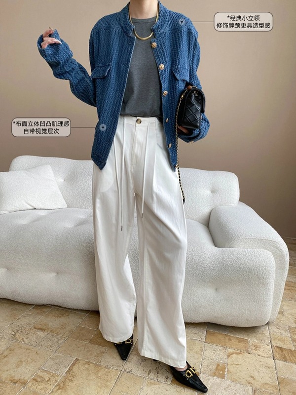 司南 早秋新款 老钱风小众肌理感廓形小香风牛仔夹克外套 SN7813|undefined