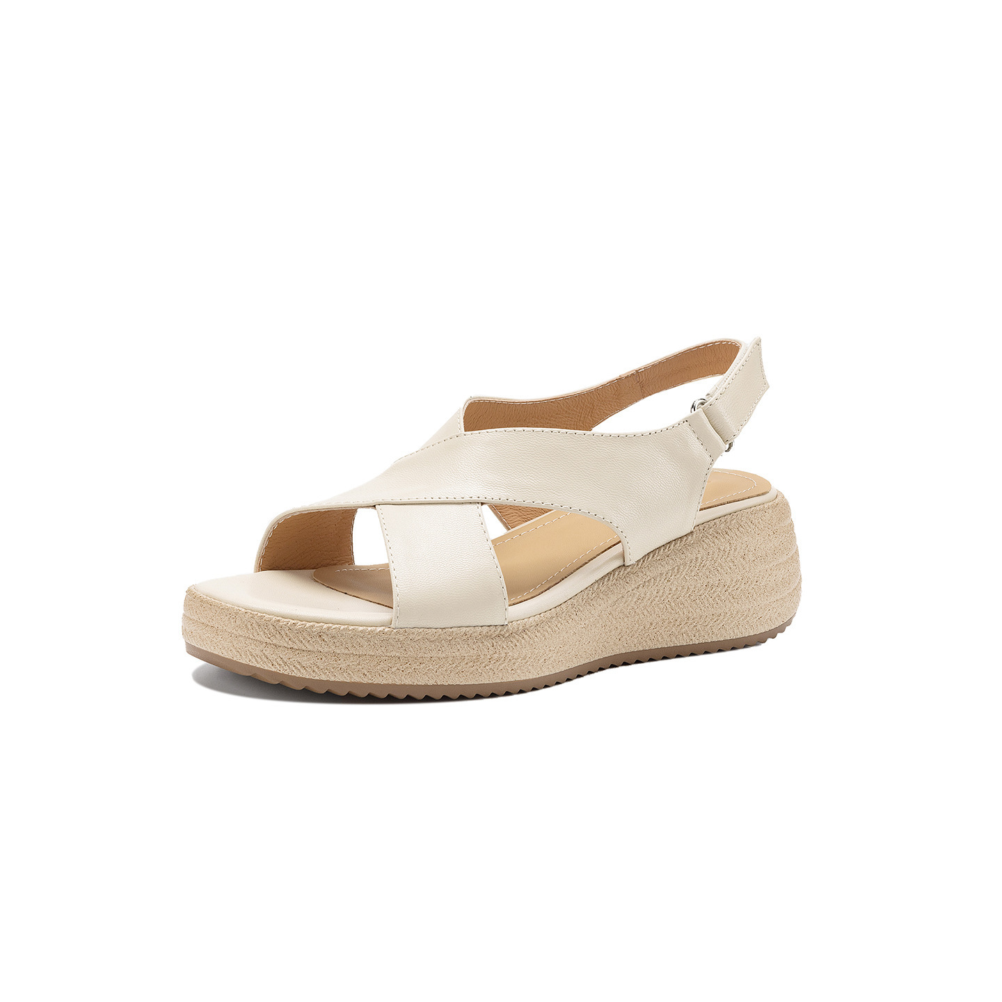 Sandal nữ quai chữ V đế dày mũi tròn hở ngón chân — màu trắng ngà chi tiết 22