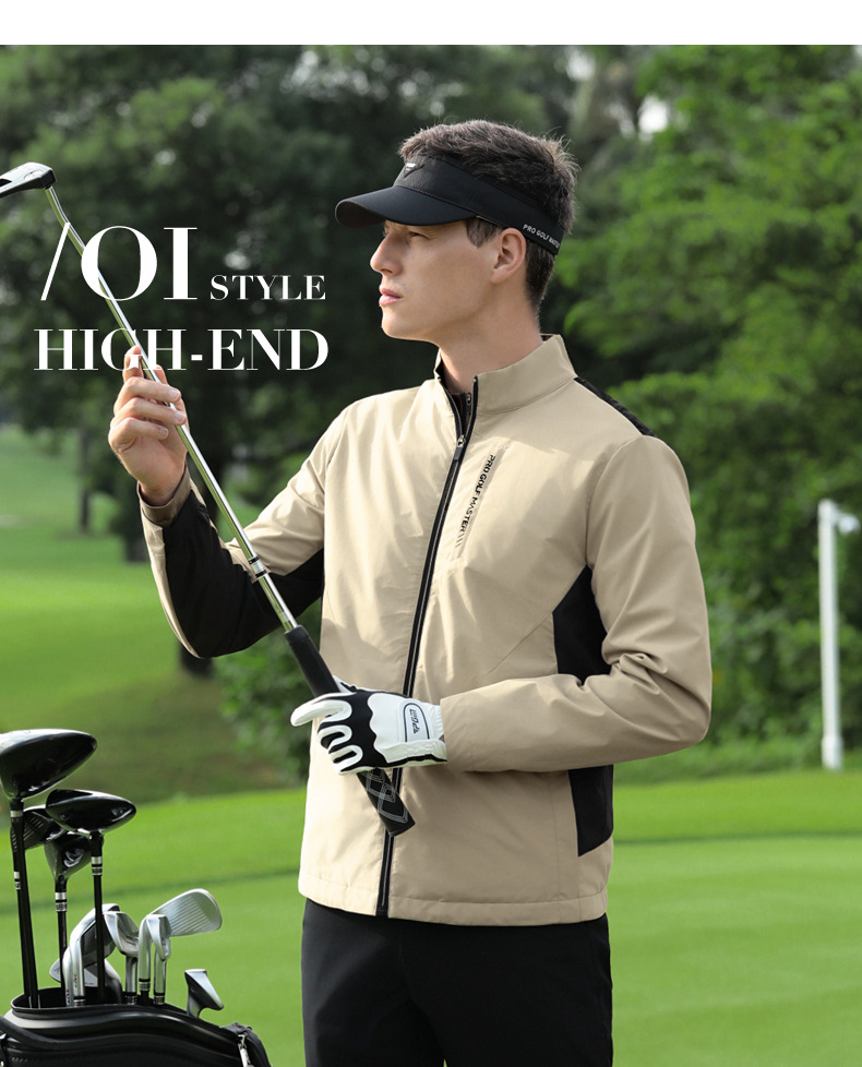 Áo khoác golf nam cổ đứng chống mưa, chống gió, tay dài — YF817-Áo khoác trắng [Chống nước và chống thấm nước/Chống gió và khóa nhiệt độ/Vòng găng tay sau] chi tiết 9