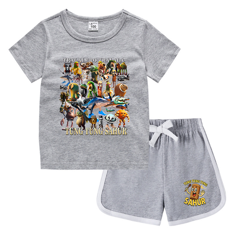 夏男の子服娘ラウンドネック Tシャツホットパンツ韓国風カジュアル半袖ボトムシャツスポーツ学生ショーツスーツ|undefined