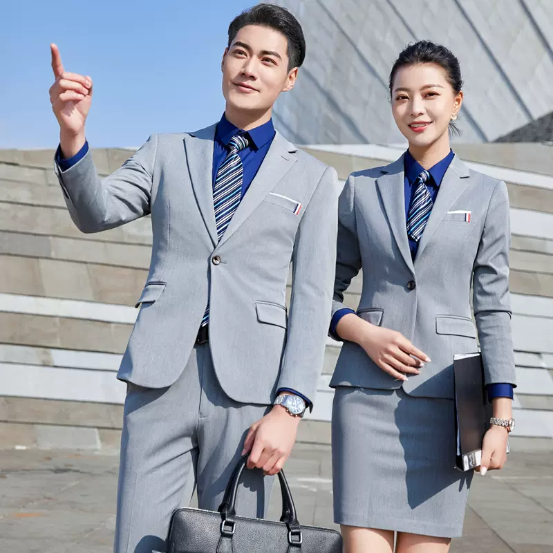 冬装微弹西服正装男女同款职业装单扣西装套装酒店汽车4S店工作服