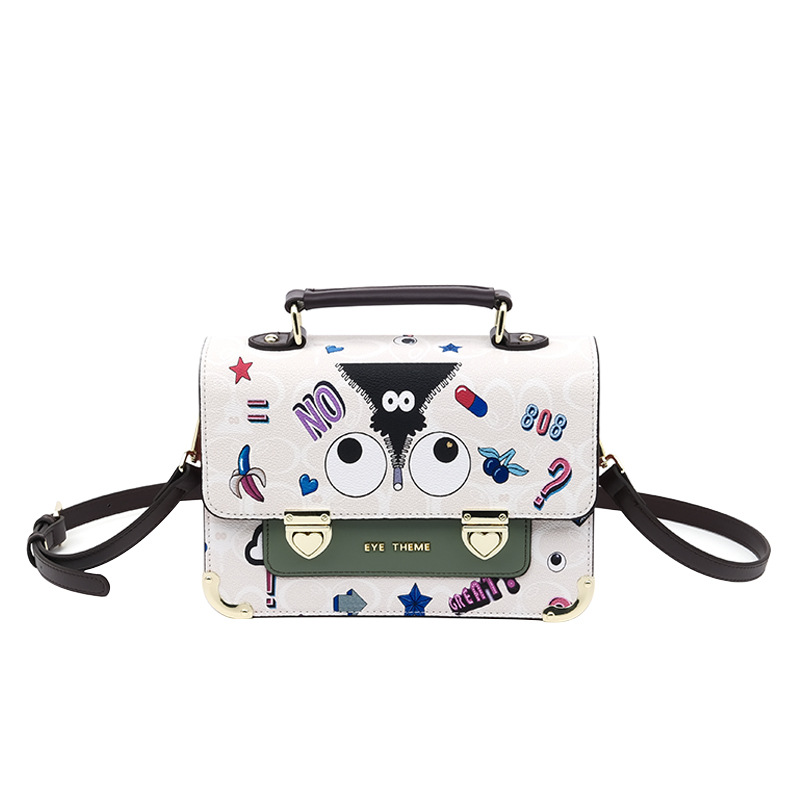 2025, nueva impresión de bolsas cuadradas de estilo de flip-top, contraste de color encantador graffiti viento damas camiseta 2761 #