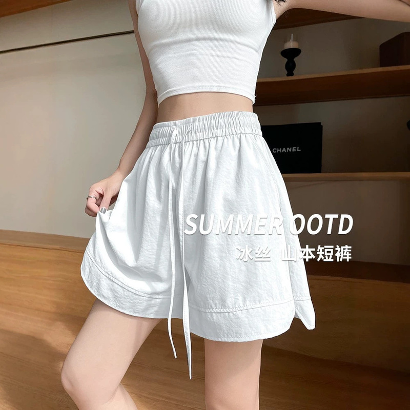 White Ice Silk Yamamoto Shorts for Women, Summer 2025 New Style, Casual Loose Fit, Plus Size, Five-Point Sports Shorts White Ice Silk Yamamoto Shorts for Women, Summer 2025 New Style, Casual Loose Fit, Plus Size, Five-Point Sports Shorts