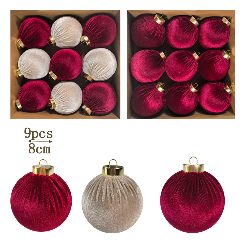 Transfronterizo 8CM set 9 lujo con taladro envuelto tela de peluche bola de Navidad árbol de Navidad bola de decoración de fiesta en casa