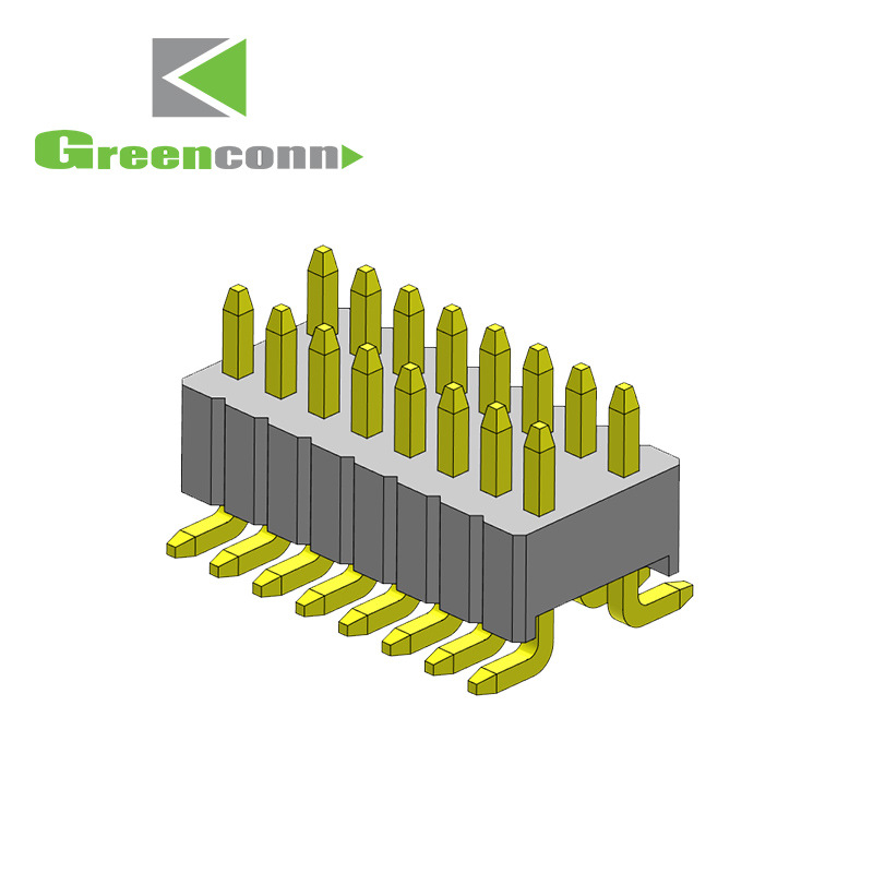 Greenconn间距1.27mm双排排针连接器系列2p-50p垂直于PCB通孔焊接