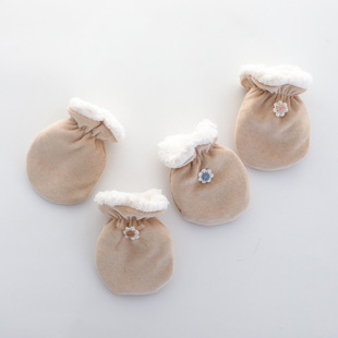 Baby Anti-scratch Gloves Autumn and Winter New Velvet Thickened Baby Velvet Colored Cotton Gloves Newborn Gloves