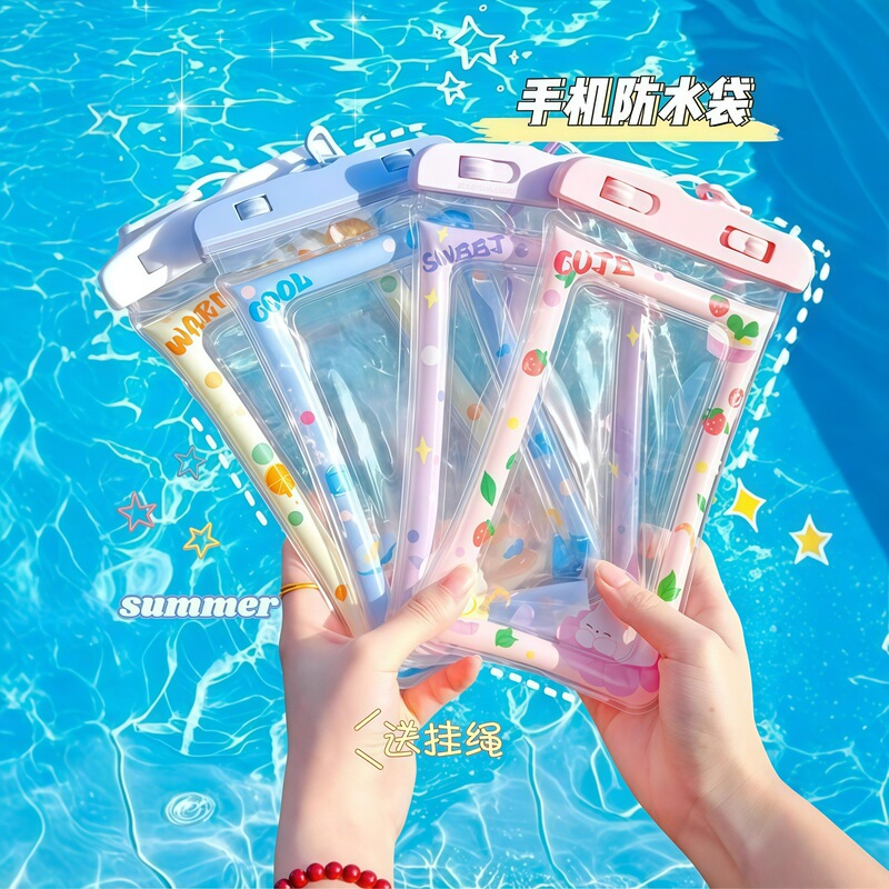 携帯電話防水バッグ、密閉型、タッチスクリーン、水泳、水中写真、ダイビング、ラフティング、エアバッグ付き首吊り漫画携帯電話ケース|undefined