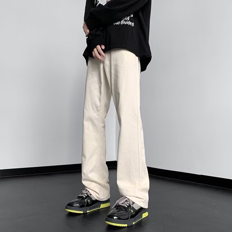 American-style High Street White Jeans Men's Spring and Autumn Design Sense Slight Slim Fit Pants High-grade Sense Slimming Straight Pants