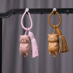 ブナ材彫刻国家トレンドいたずら猫バッグペンダント diy 綿タッセルキーホルダー文具かわいい漫画ペンダント