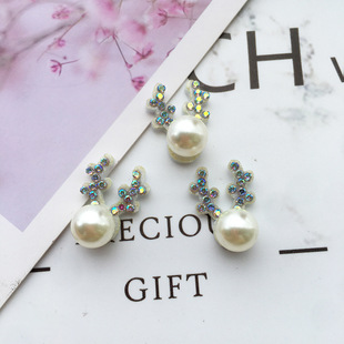 Non-woven rhinestone antler Pearl three-dimensional cloth stickers headband accessories clothing accessories DIY Korean style hair accessories cloth stickers