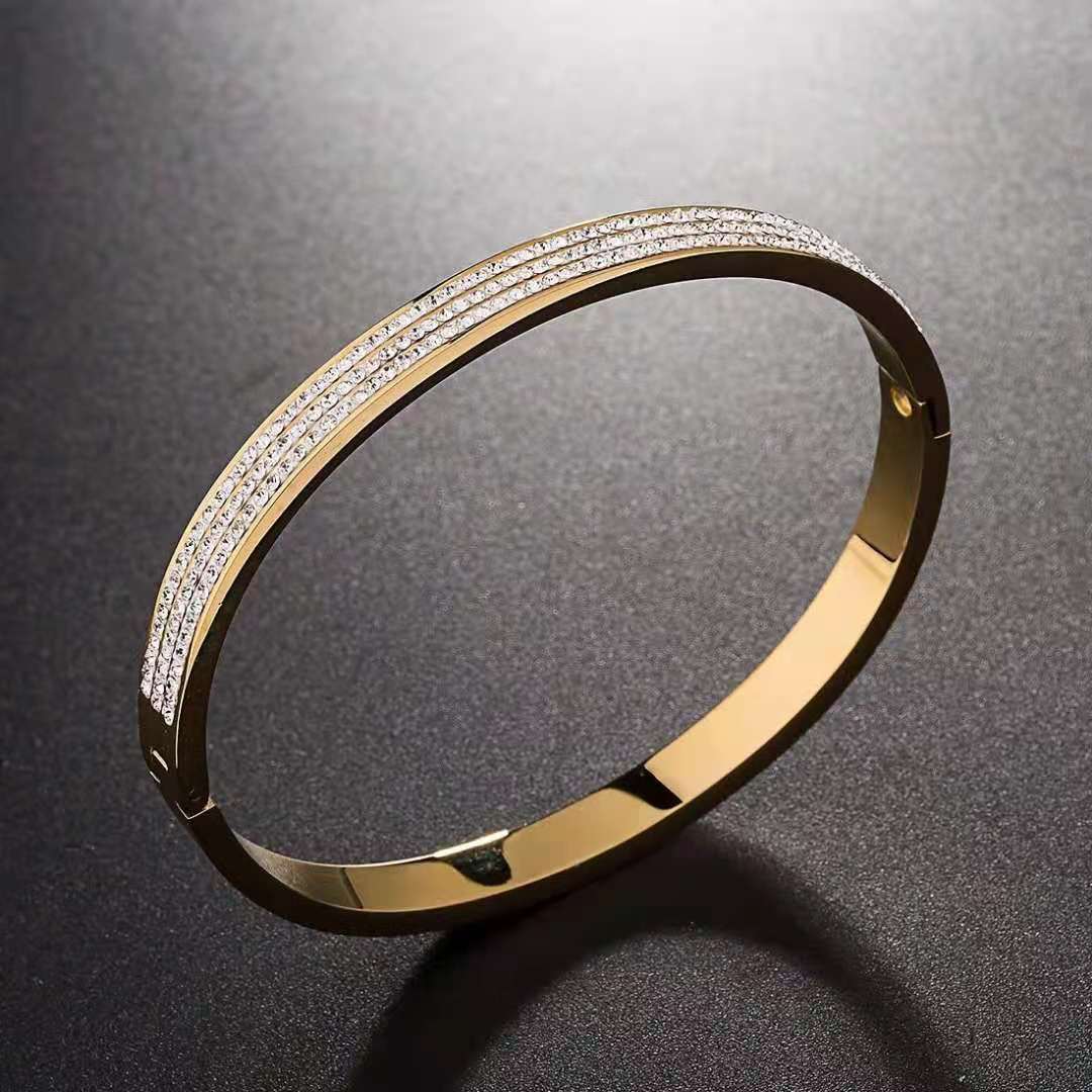 Retro Round Titanium Steel Inlay Zircon Bangle 1 Piece