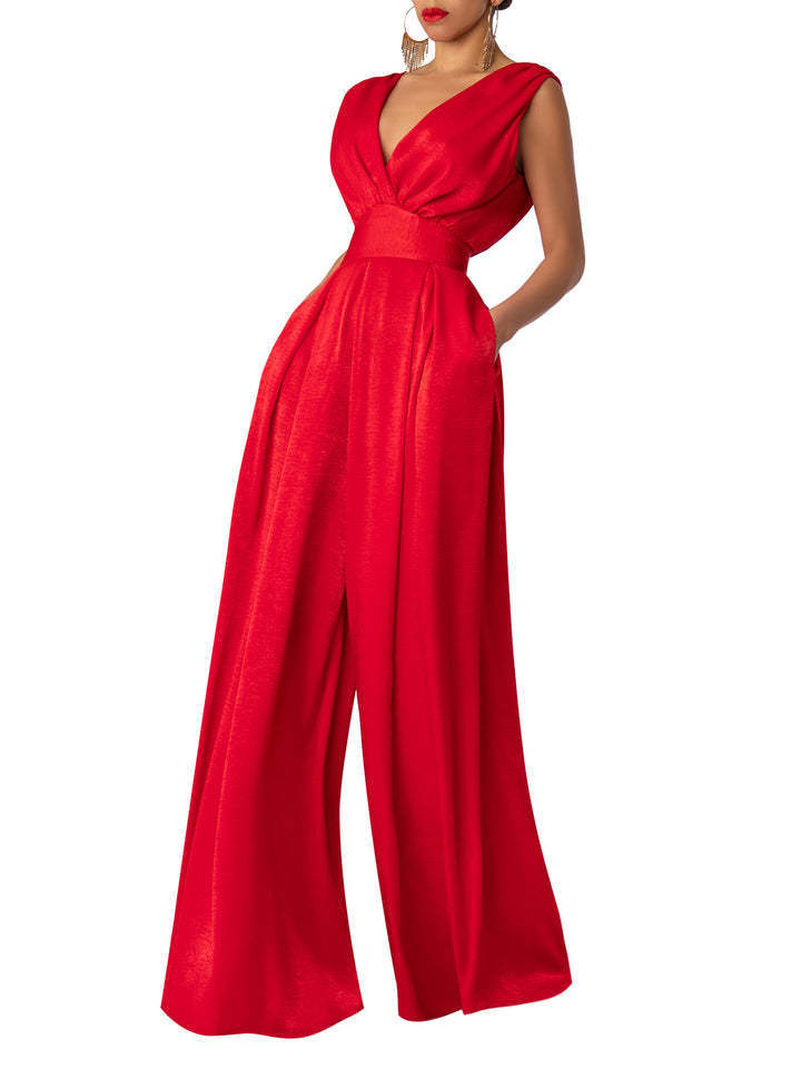 Slim Fit Type Solid Color Pattern Women's Banquet Sexy Solid Color Full Length Pocket Jumpsuits