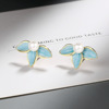 Blue synthesized epoxy resin, earrings from pearl, simple and elegant design, Korean style