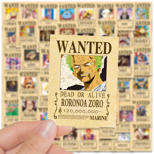 50 One Piece Wanted Stickers Guitar Computer Skateboard Water Cup Waterproof Car Stickers One Piece