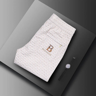 Men's Spring and Summer Luxury Trendy Printed Quality Casual Pants Slim Fit Jogger Pants Striped Stretch Versatile Men's Pants