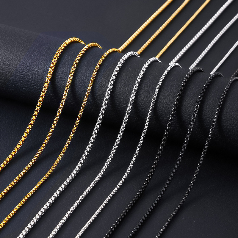 Stainless Steel Chain Square Pearl Chain Men's Necklace Trendy Hip-Hop Titanium Steel Jewelry Accessories with Chain Cross-Border Interlocking Stainless Steel Chain Square Pearl Chain Men's Necklace Trendy Hip-Hop Titanium Steel Jewelry Accessories with Chain Cross-Border Interlocking