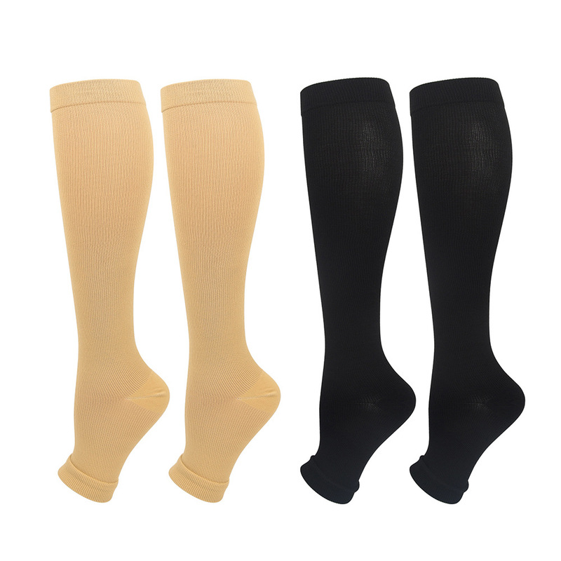 Open toe compression socks breathable comfortable calf compression socks solid color leg shaping elastic socks factory in stock wholesale