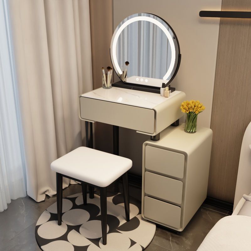 H5-카키 그레이 50 테이블 + 캐비닛 + 거울 + 사각 스툴