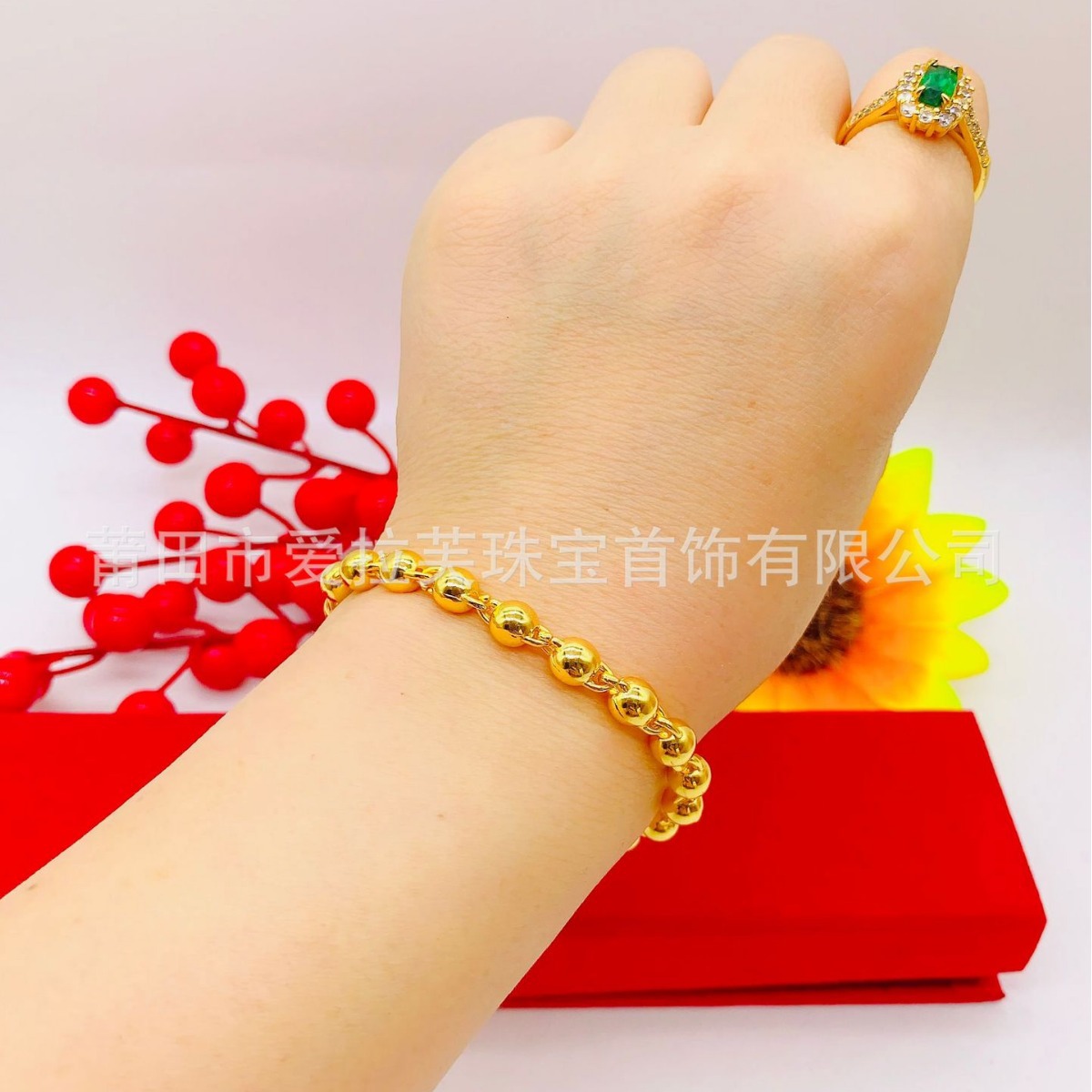 Brass Gold-Plated Bracelet Women's Jewelry Solid Light Sand Beads Versatile Bracelet Women's Light Bead Chain Bracelet Manufacturer Wholesale