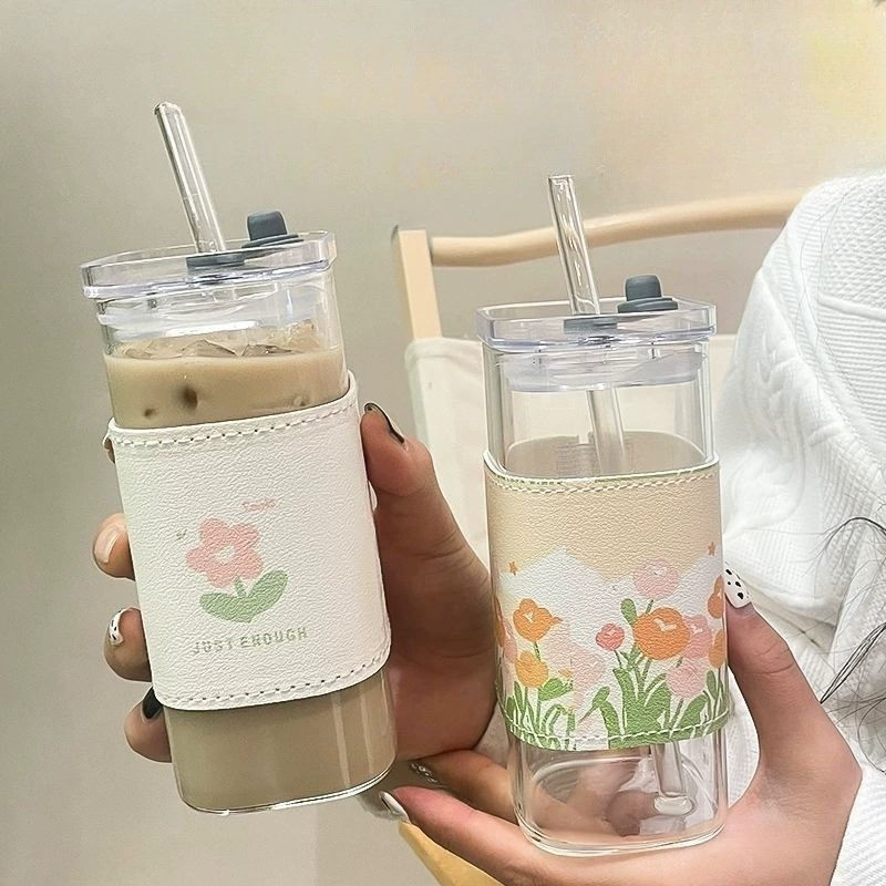 Большая емкость стакан для воды s школьница минималистский квадратный размер дома портативный стакан для соломки стакан с крышкой