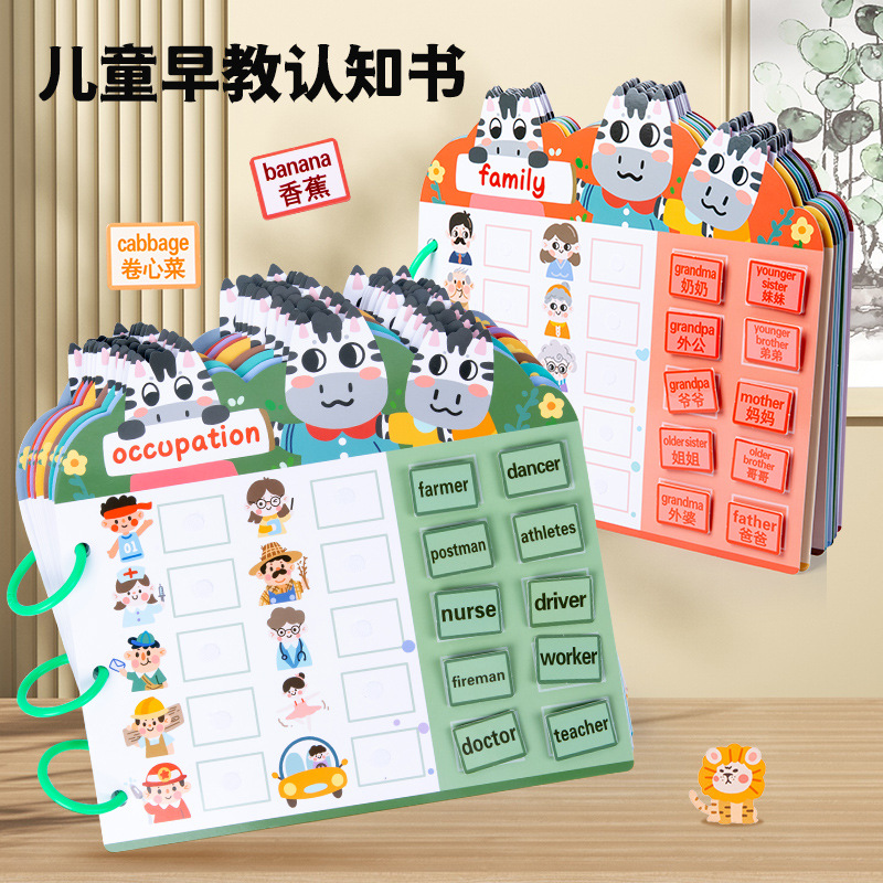 Nuevo libro de pegatinas tranquilas para niños iluminación educación temprana cognición pegada repetidamente libro de rompecabezas de alfabetización juguetes de puzzle para bebés
