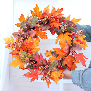 Cross-border autumn new Thanksgiving decoration autumn autumn wreath simulation maple leaf wreath circle berry maple leaf wreath