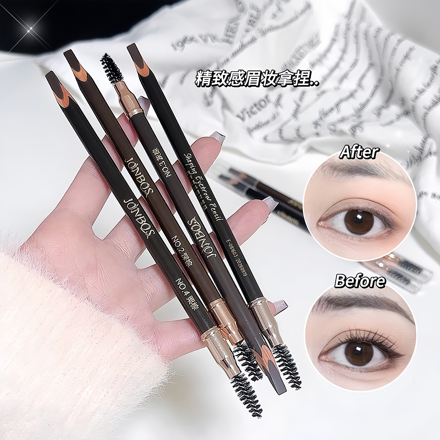 JONBOS Soft Focus Matte Eyebrow Pencil: Ultra-fine, defined, natural-looking brows; waterproof and smudge-proof double-ended eyebrow pencil.