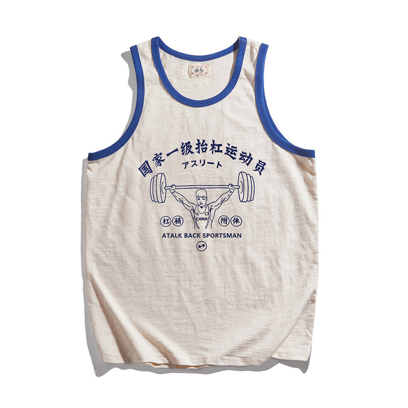 Summer National Tide National Level 1 Rally Athlete Crewneck Retro Sweat Vest Pure Cotton Sports Fitness Printing Sleeveless