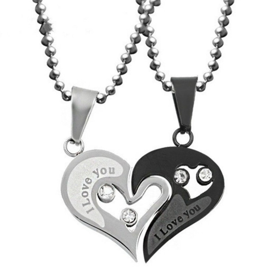 Heart-to-heart love couple necklace set...