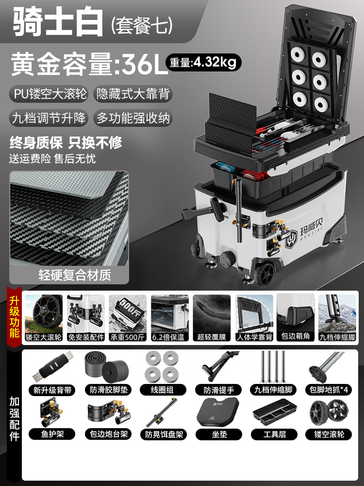 Caja de pesca completa nueva caja de pesca multifuncional ultra ligera de 36 litros, caja de pesca especial de pesca de Taiwán, caja de pesca salvaje, equipo de pesca.