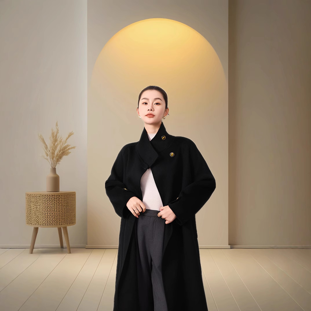 Double-Sided Cashmere Coat Women's 2024 New Style 100 Wool Wool Collar Hepburn Style Loose Long Cashmere Coat