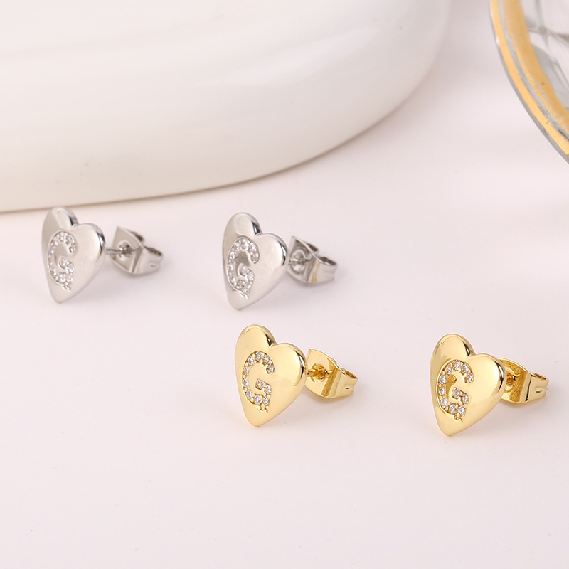 5g Weight Copper Ear Needle Material 18K Gold Plated, White Gold Plated Plating Material Rhinestones Inlay Material Ear Studs Classification 1 Pair Quantity Daily Occasion Copper Material Letter, Heart Shape Pattern Women's Gender Inlay Design Simple Style Style 1 Pair Simple Style Letter Heart Shape Inlay Copper Rhinestones 18K Gold Plated White Gold Plated Ear Studs 6