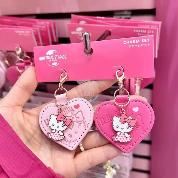 In-Stock Japanese-Style Hello Kitty Heart-Shaped Pendant Cartoon Cute Pu Metal Zipper Puller Decoration Set of 2