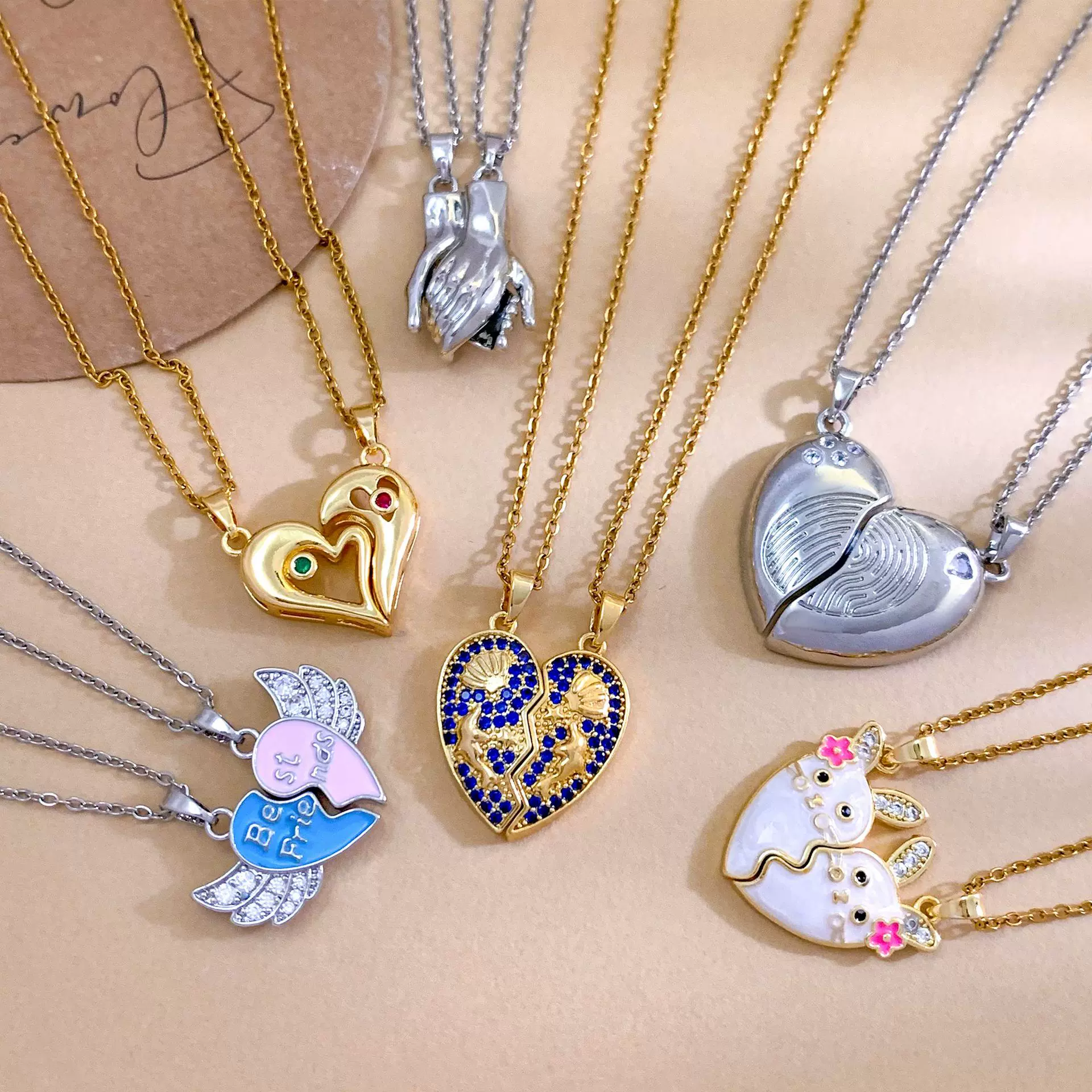 项链跨境热卖磁吸爱心月亮情侣款项链配饰女百搭高级感情人节礼物