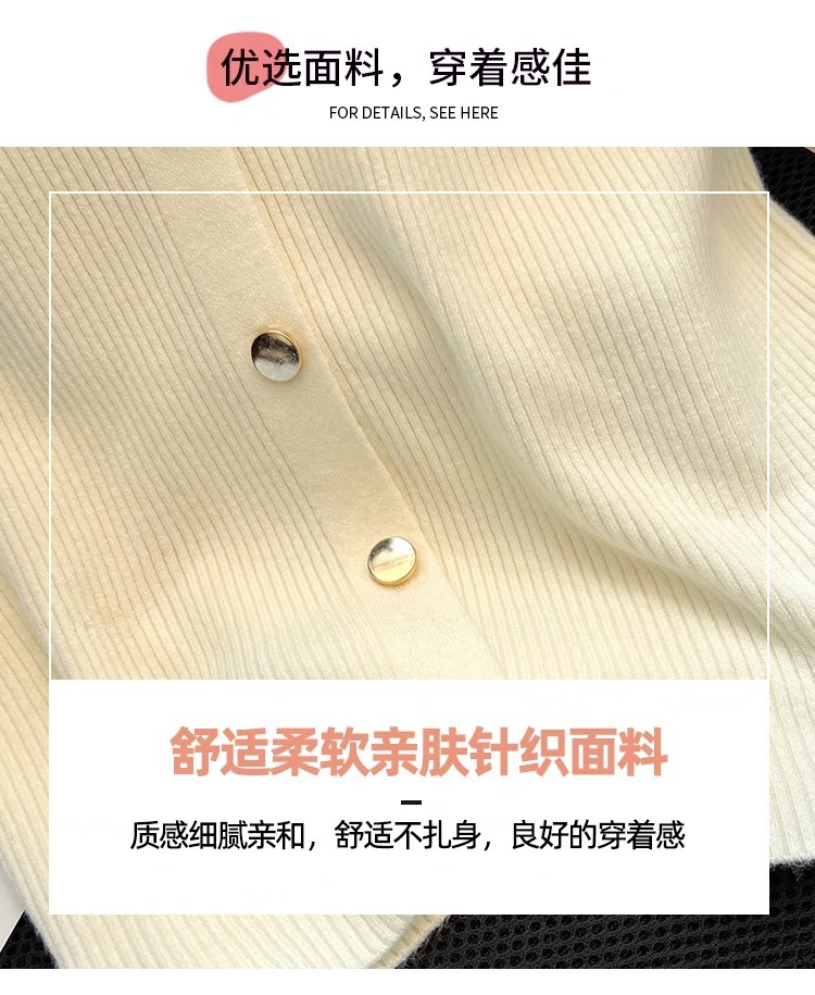 Áo thun dệt kim tay ngắn cổ polo nữ dáng ôm vừa vặn — Màu đen chi tiết 6