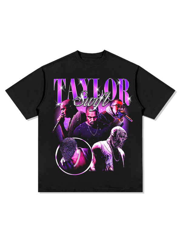 Retro Kanye West Spoof Kanye Taylor Taylor Short-Sleeved T-Shirt Loose and Heavy