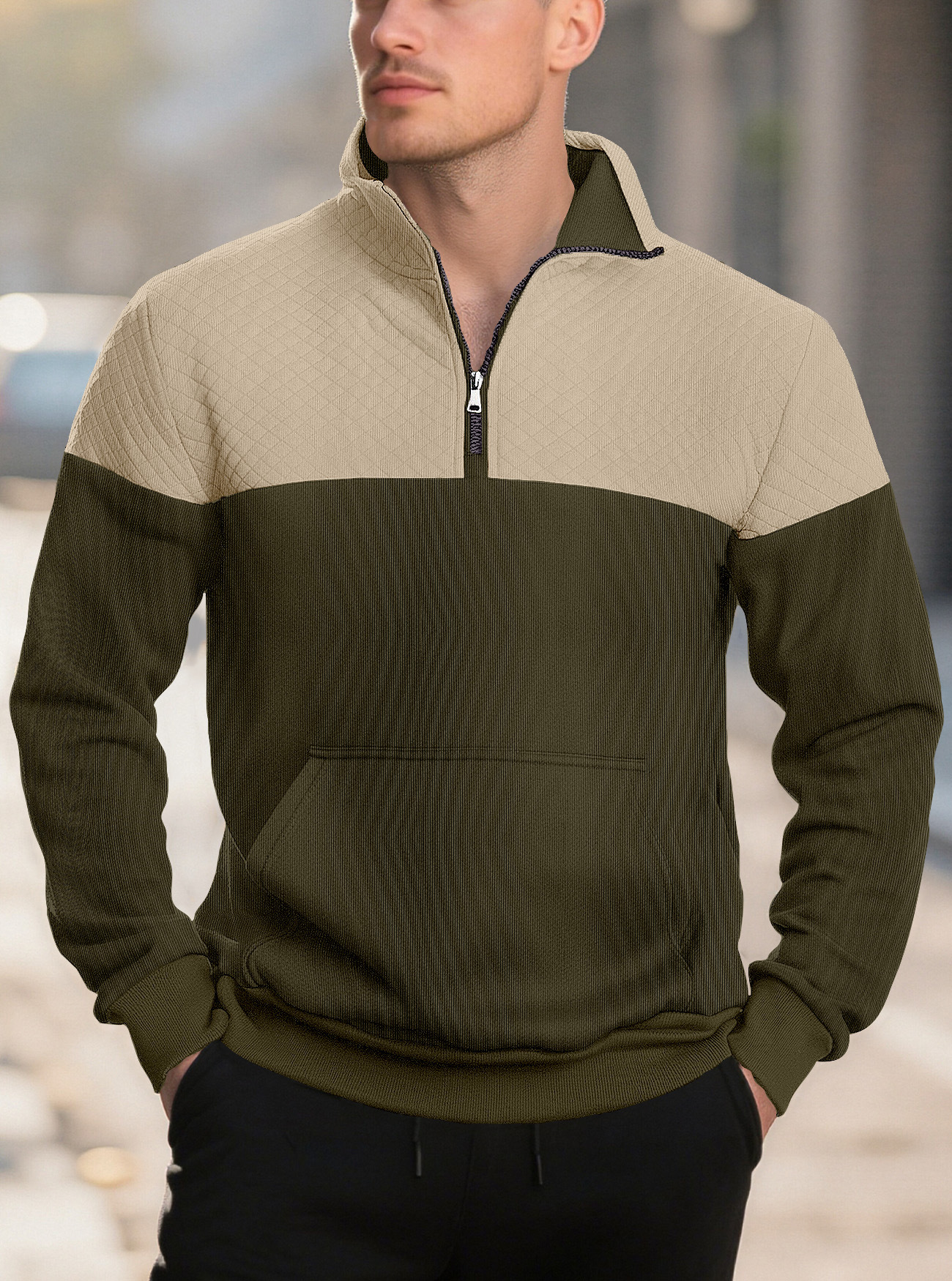 Sweatshirt Pour Homme À Col Montant Et Fermeture Éclair Gris_voghion.com