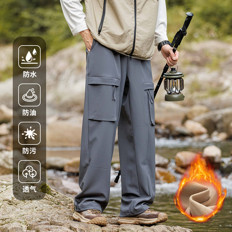 fleece-lined Thickened Cargo Pants Seven-proof Charge Pants Men's Windproof Waterproof Autumn and Winter Outdoor Multi-pocket Mountaineering Pants