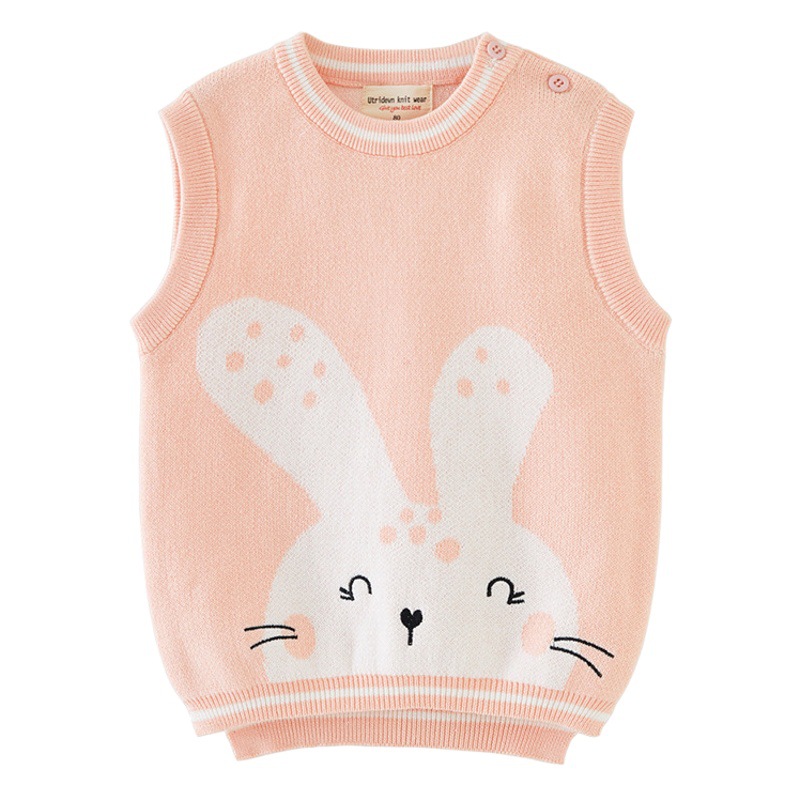 2023 Primavera, Otoño e Invierno ropa para niños clase un chaleco de suéter de algodón puro para niños chaleco Chaleco de punto lindo conejo blanco pequeño chaleco