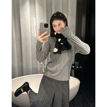 百视旺软糯如云·羊毛针织衫女秋冬新款百搭气质显瘦打底圆领上衣