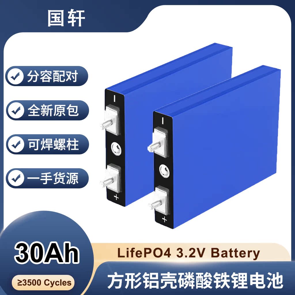国轩3.2V30AH磷酸铁锂高倍率电动车储能电池一手货源外贸品质
