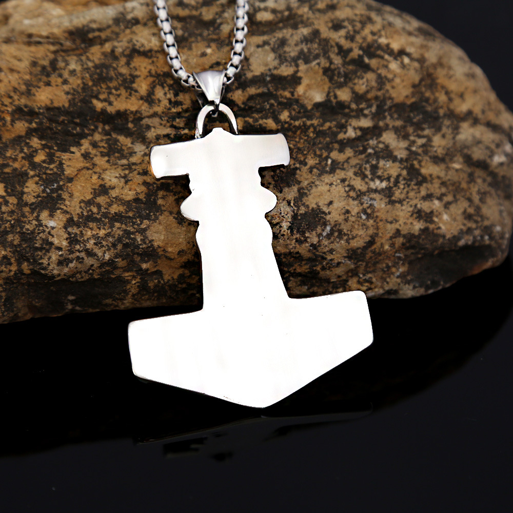 Halskette mit Thor-Hammer-Anhänger aus Edelstahl für Herren, keltischer Wikinger-Krieger-Schmuck_voghion.com