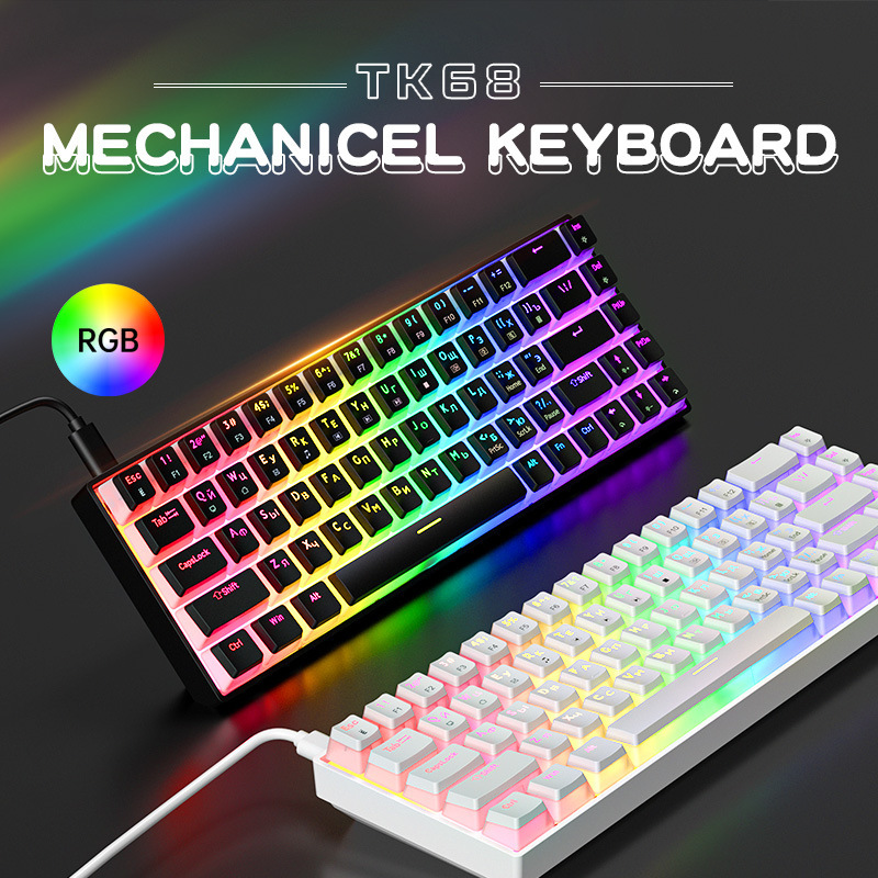 Tk68 Russian Customized E-Sports Mechanical Keyboard Rgb Hot-Swappable Blue and Red Axis 68 Configuration Wired Gaming Keyboard