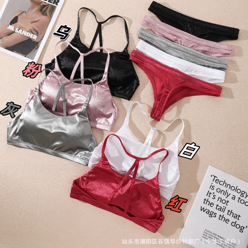 Cross-border European and American Sexy Bra Set Women's Suspender Satin Silks and Satins Push-up Beautiful Back Tube Top Briefs Intimates Set