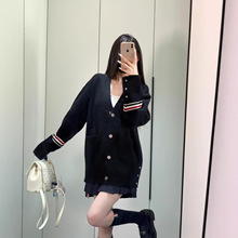 TB秋冬季新款男女同款针织大版开衫袖子三色条纹OS双袖彩条开衫