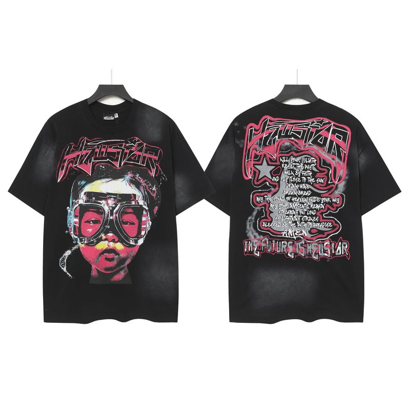 クロスボーダー Hellstar Tシャツ 2025年夏 欧米トレンドブランド レタープリント ゆったり半袖Tシャツ 男女兼用|undefined