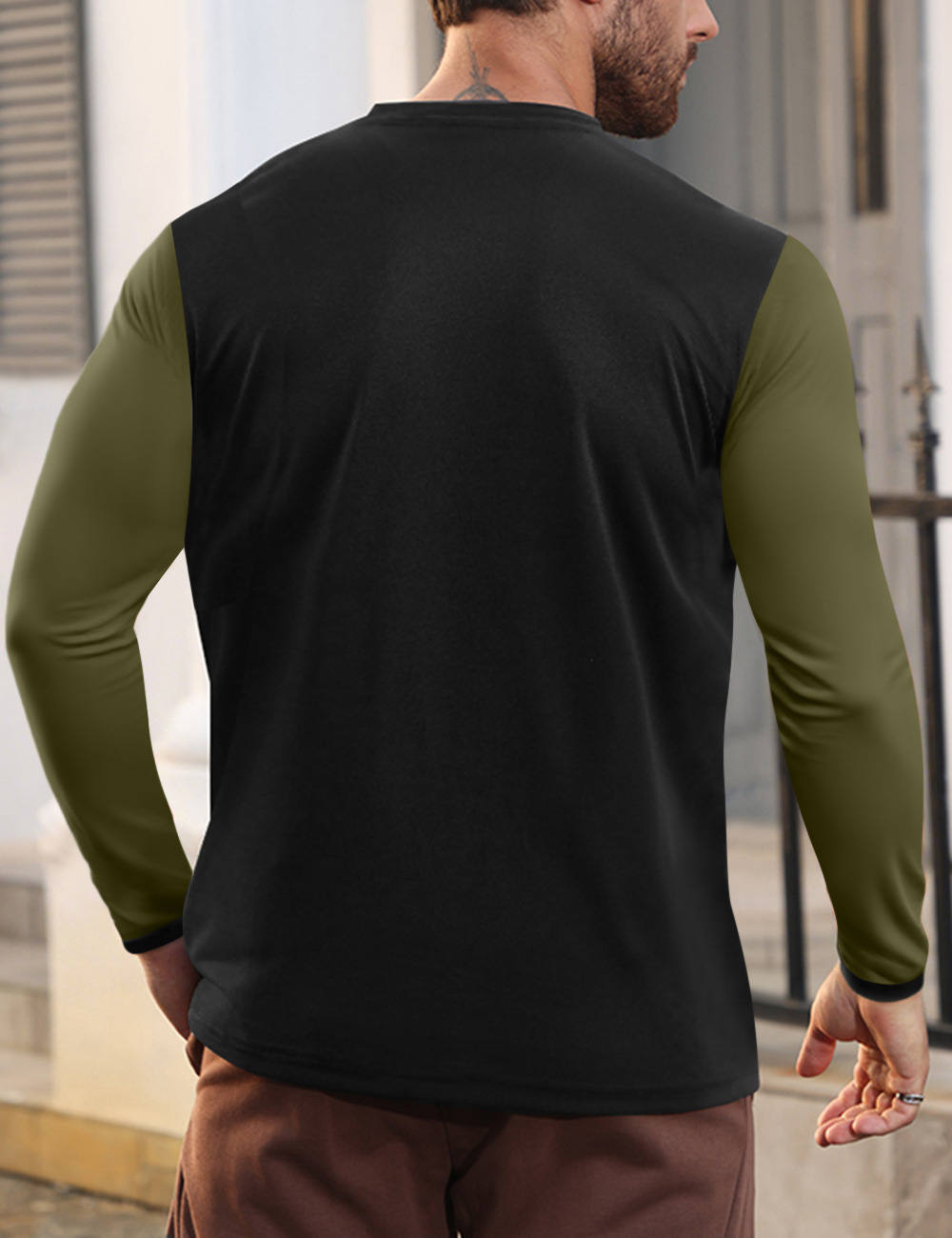 Herr henley långärmad tröja enfärgad vår höst stil_voghion.com
